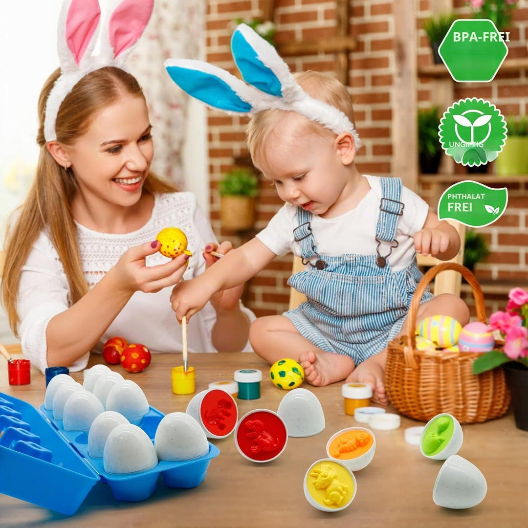 MOONTOY Dinosaurier Passende Eier Ostergeschenke 12 Pcs Farb und Formen Sortierer Montessori Spielze