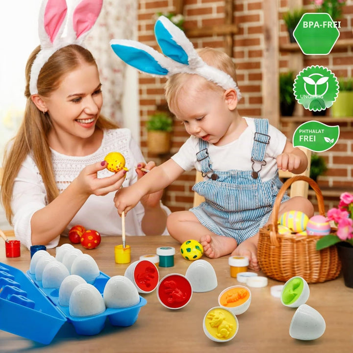 MOONTOY Dinosaurier Passende Eier Ostergeschenke 12 Pcs Farb und Formen Sortierer Montessori Spielze
