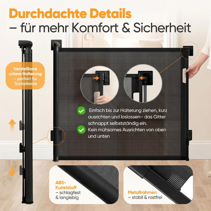 Sekey Treppenschutzgitter Ausziehbar 0-150 cm, Höhe 97 cm,Treppenschutzgitter ohne Bohren, Absperrgi