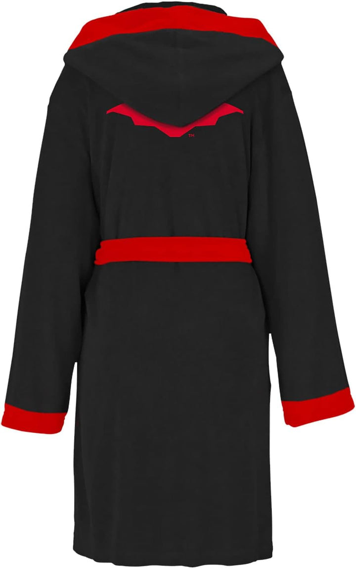 Elbenwald The Batman Bademantel mit Batsignal Motiv mit Kapuze Gürtel unisex schwarz rot