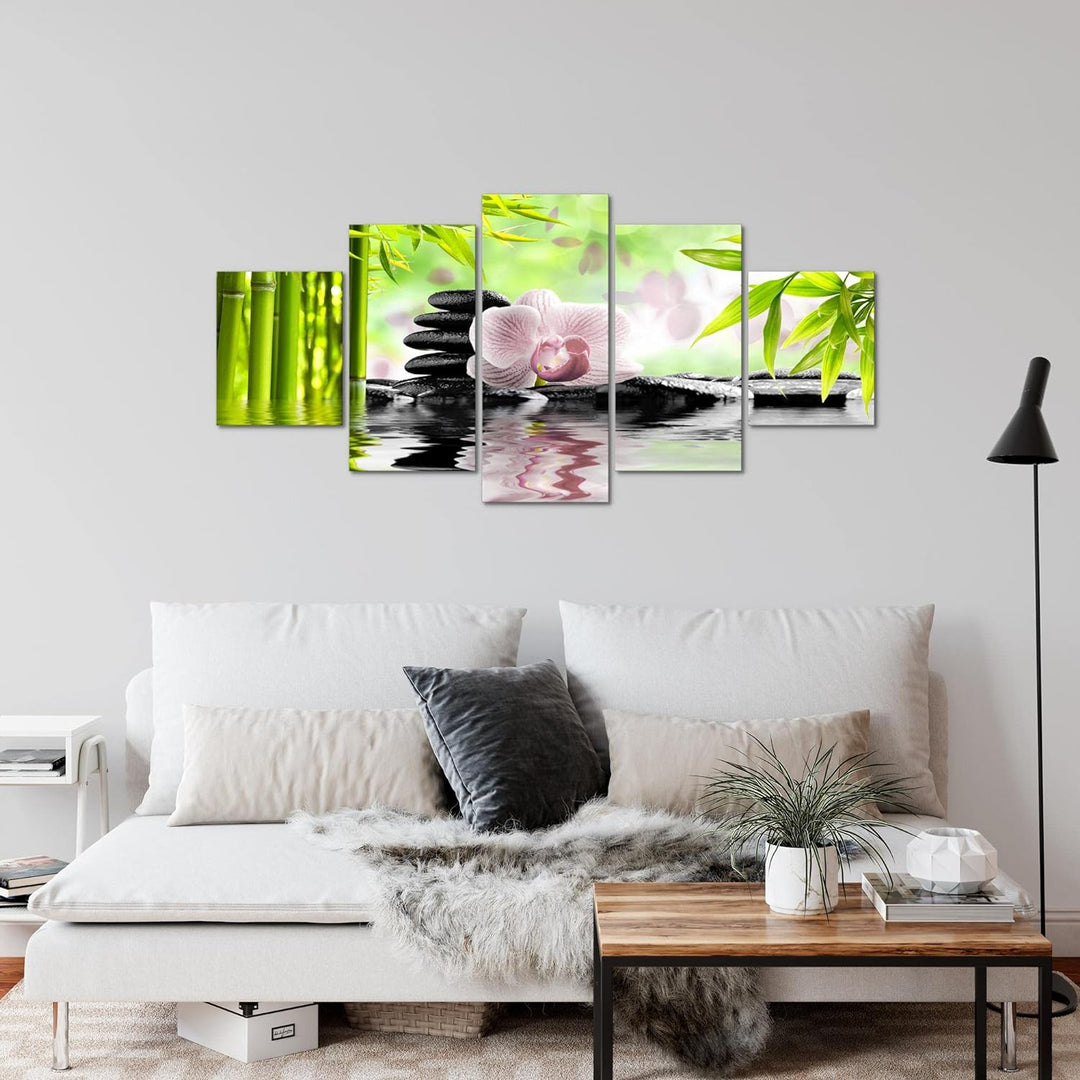 Runa Art Wandbilder Orchidee Feng Shui 5 Teilig Bild auf Vlies Leinwand Deko Wohnzimmer Schlafzimmer