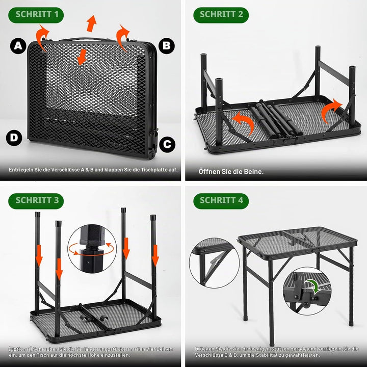 Odoland 2FT Faltbarer Campingtisch, höhenverstellbarer Grilltisch mit Mesh Desktop, Outdoor-Picknick