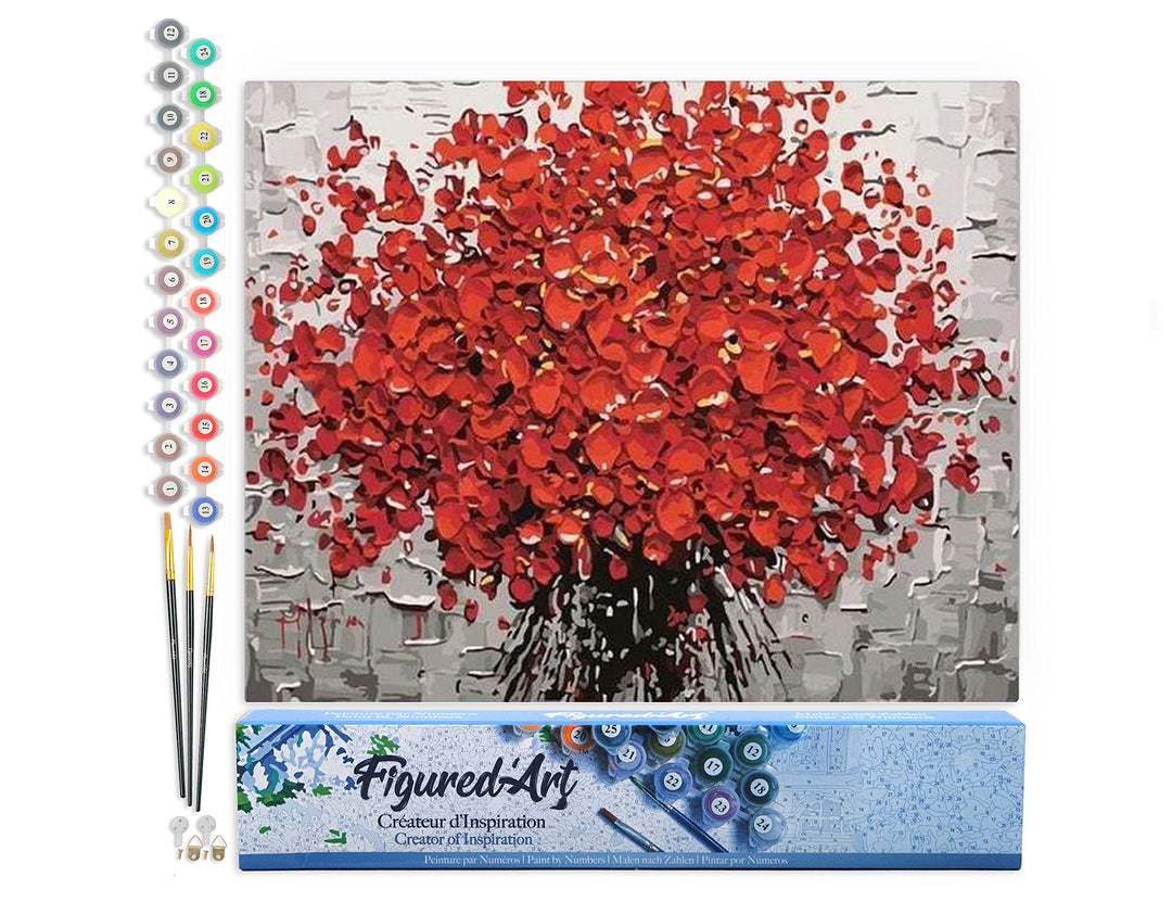 Figured'Art Malen Nach Zahlen Erwachsene Abstrakte rote Blumen - Paint by Numbers Basteln DIY Bastel