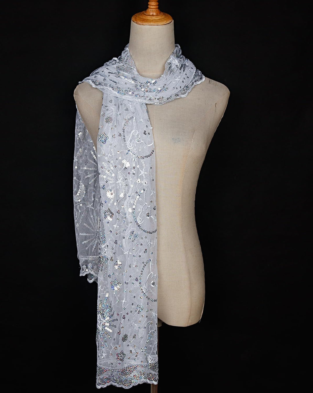 keland Damen Festlich Pailletten Umhang Schal Schultertuch Stola Tuch für Abendkleid A-weiss, A-weis