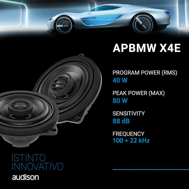 Audison APBMW X4E – Paar 2-Wege-Koaxiallautsprecher 100 mm für BMW und Mini, kompatibel mit Large Ba