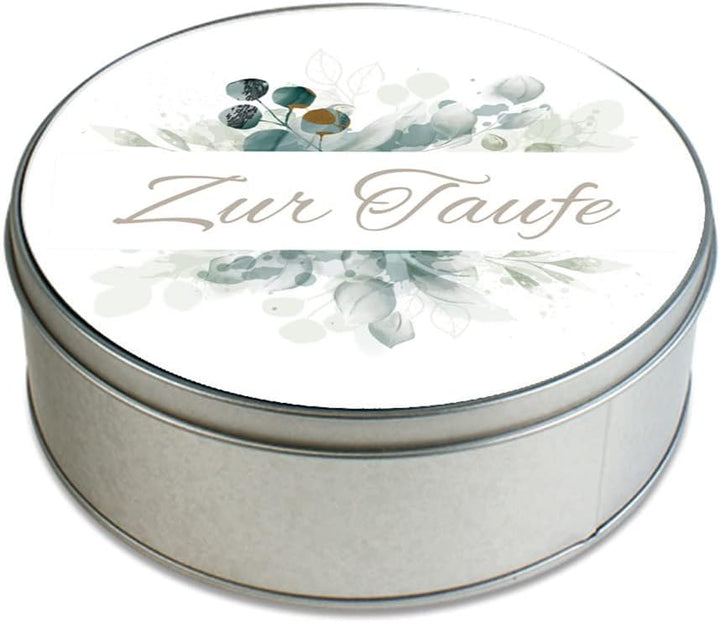 STEMPEL-FABRIK – personalisierbare runde Dose mit Name oder Wunschtext – Aquarell Motiv mit grünem B