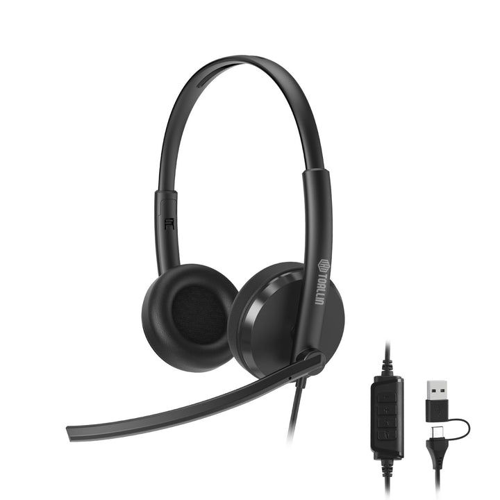 TOALLIN Kabelgebundenes USB-Headset mit Noise-Cancelling-Mikrofon | Stereo-Kopfhörer, Lautstärkeregl