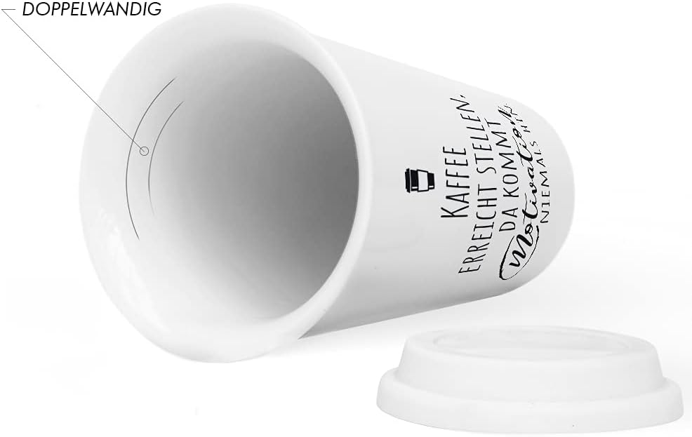 JUNIWORDS To-Go Becher mit Deckel, Kaffee erreicht Stellen, da kommt Motivation niemals hin