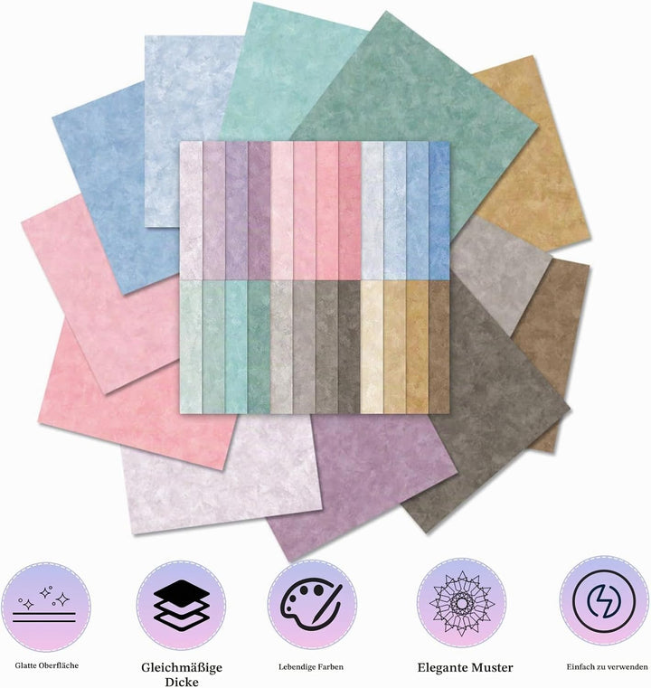 Scrapbook Papier Buntes 24 Blatt Bastelpapier mit Muster 30,5x30,5 cm Doppelseitiges Decoupage Papie