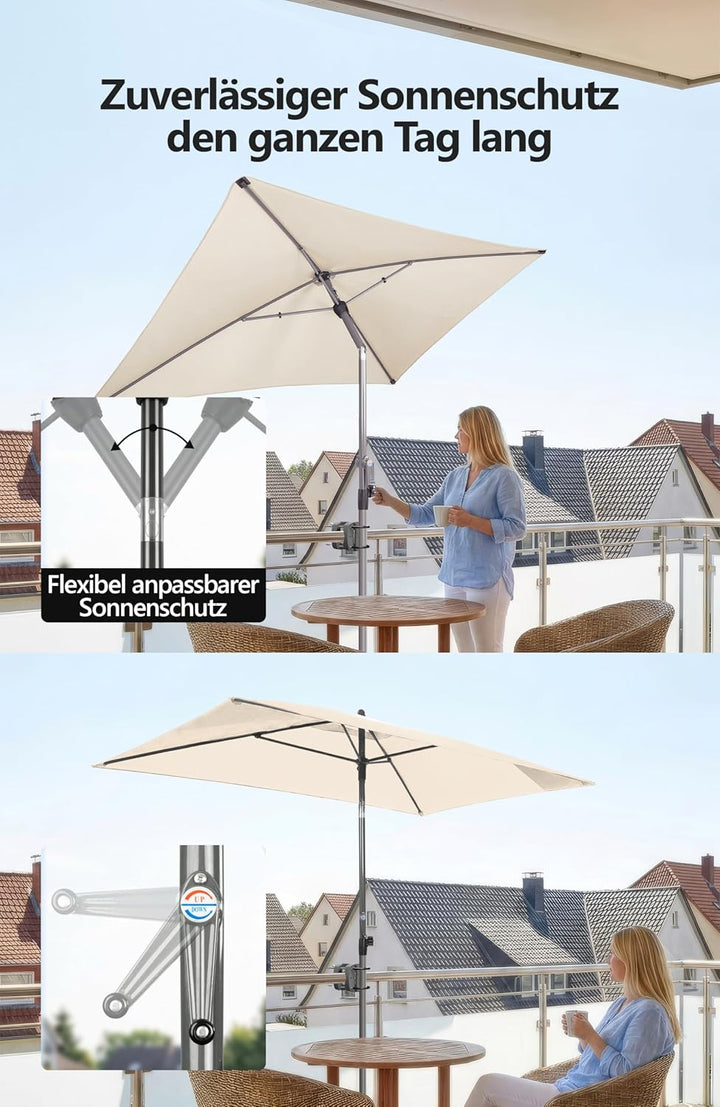 4smile Sonnenschirm Balkon mit Kurbel, Sonnenschutz Balkon mit Schutzhülle, Sonnenschirm rechteckig