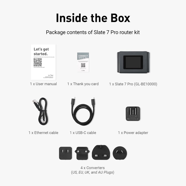 GL.iNet Slate 7 Pro (GL-BE10000) – Wi-Fi 7 Reise-Router: 6 GHz (5,7 Gbit/s), 2,8" Touch, WireGuard (