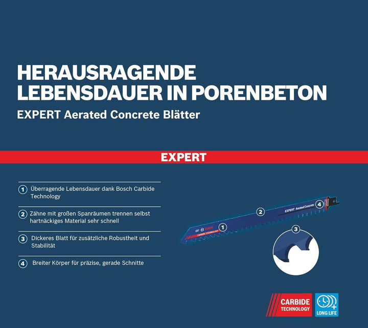 Bosch Professional 10x Expert ‘Aerated Concrete’ S 1241 HM Säbelsägeblatt (für Porenbeton, Länge 300