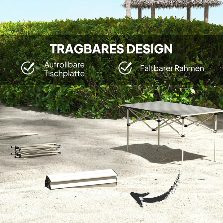 Outsunny Campingtisch Klapptisch mit Aufrollbare Tischplatte X-Rahmen Gartentisch aus Aluminium leic