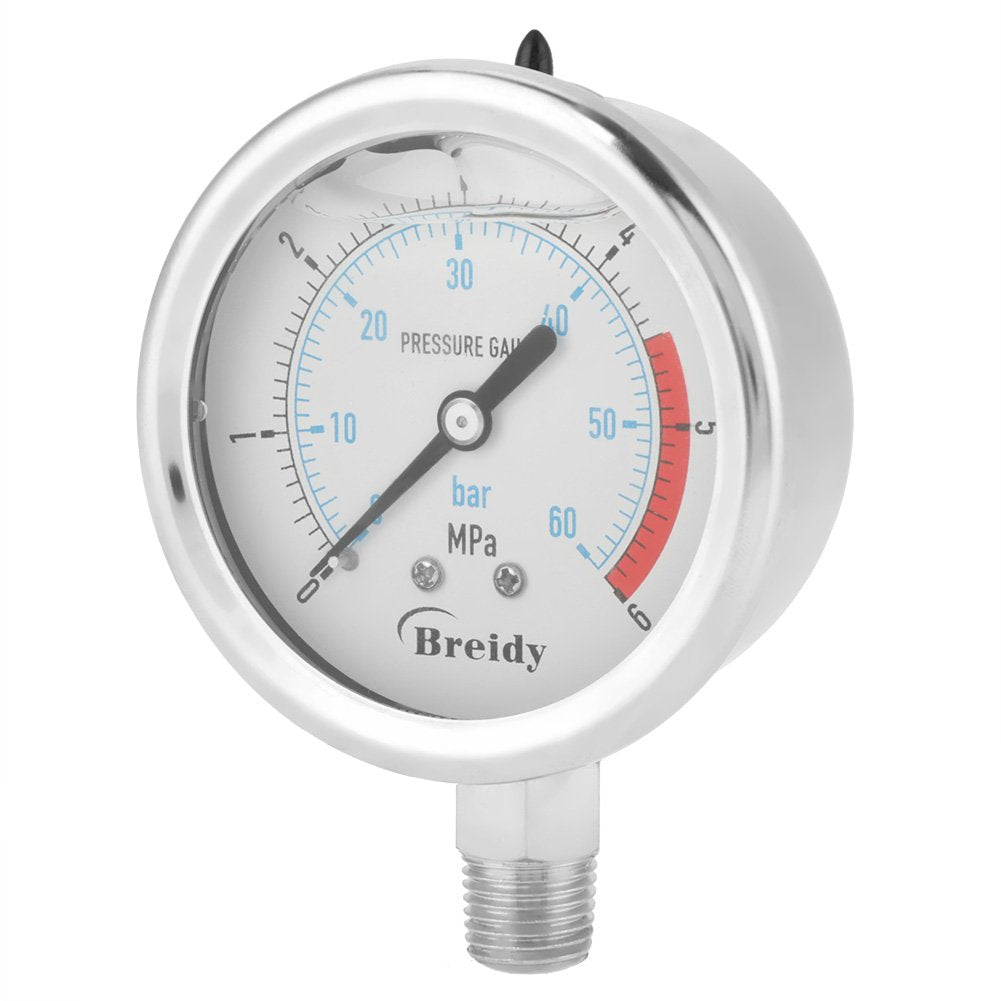 0-60Bar 0-6Mpa Luftdruckmesser, 1/4 "NPT 60mm Dial Luft Hydraulischer Wasser Manometer