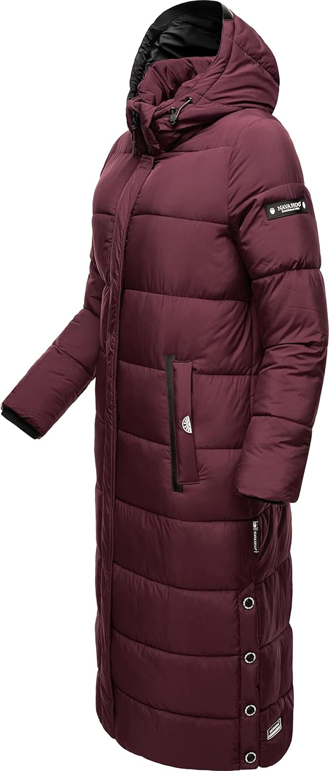 Navahoo Damen Wintermantel Warmer Steppmantel lang mit Abnehmbarer Kapuze Isalie XS-XXL L Wine, L Wi