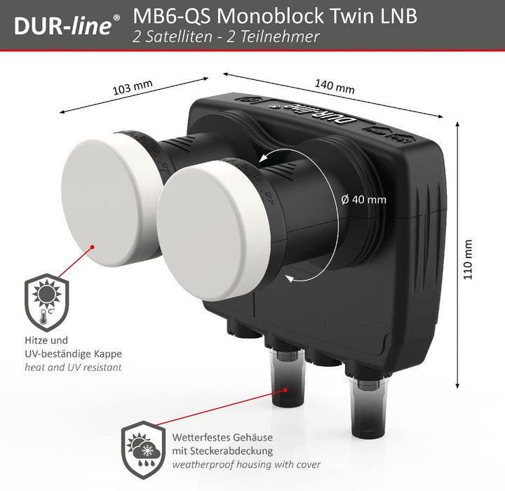 DUR-line 6° Monoblock Twin LNB - Astra 19,2°E + Hotbird 13°E - 2 Teilnehmer & 2 Satelliten (MB6-TW)