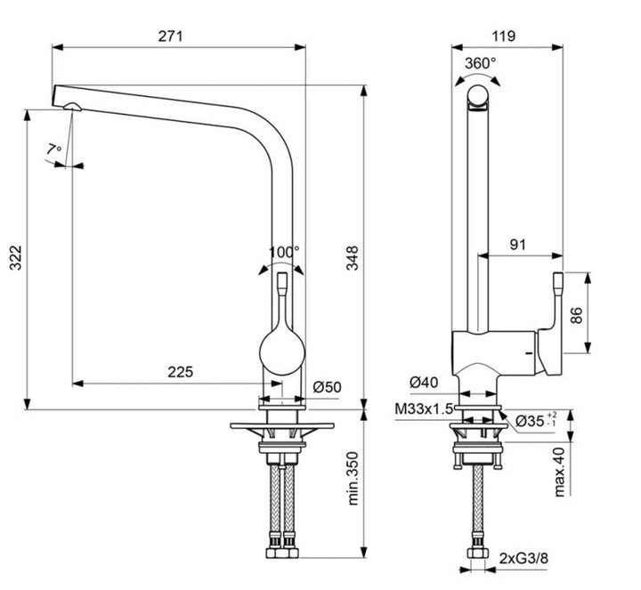 Ideal Standard BC174AA Ceralook Küchenarmatur hoher Auslauf