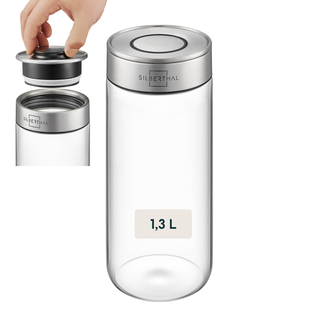 SILBERTHAL Vorratsdosen Glas mit Deckel 1300 ml - Vorratsgläser mottensicher für luftdichte &amp; auslau