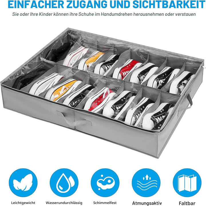 Unterbett-Kommode für Schuhe Aufbewahrung 2 Stück, Schuh Aufbewahrungssysteme mit 32 Fächern, Unterb