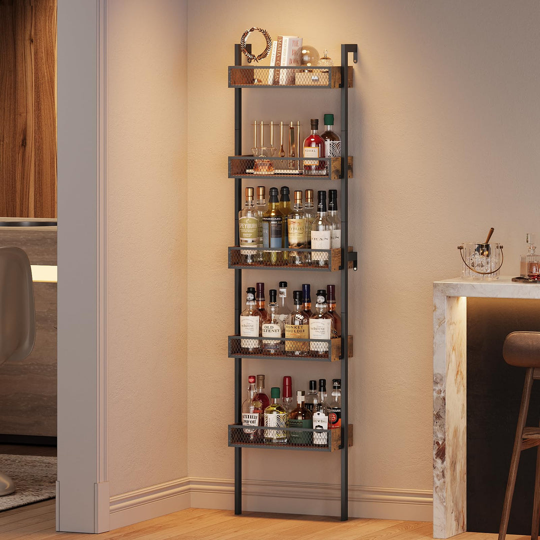 VEDECASA 5‑Stufiges Weinregal &amp; Liquor Stand – Freistehendes Flaschenregal &amp; Wand‑Display Regal für