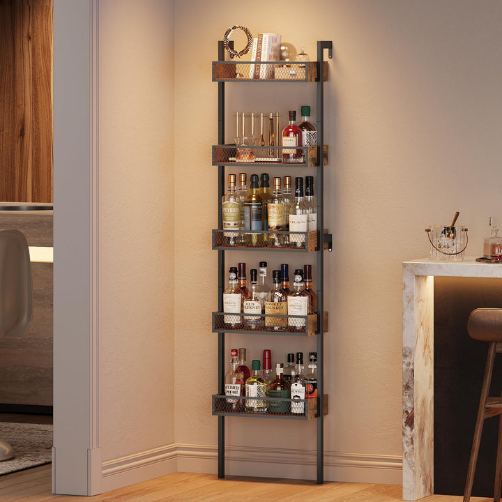 VEDECASA 5‑Stufiges Weinregal &amp; Liquor Stand – Freistehendes Flaschenregal &amp; Wand‑Display Regal für