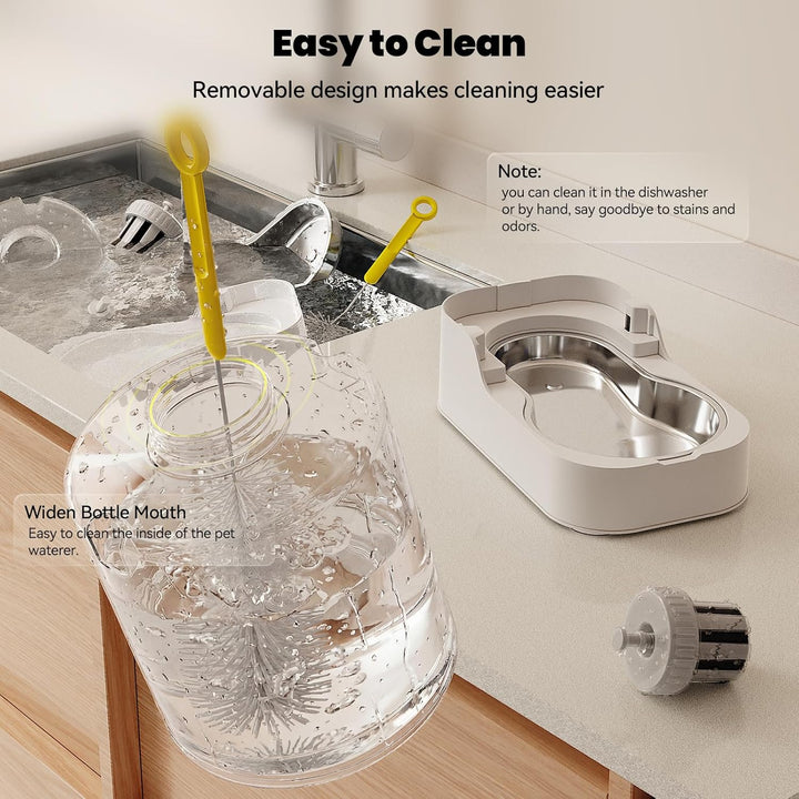 JUNSPOW Automatischer Katzen-Wasserspender mit Edelstahlnapf, Hund Wassernapf Spender Einstellbare W
