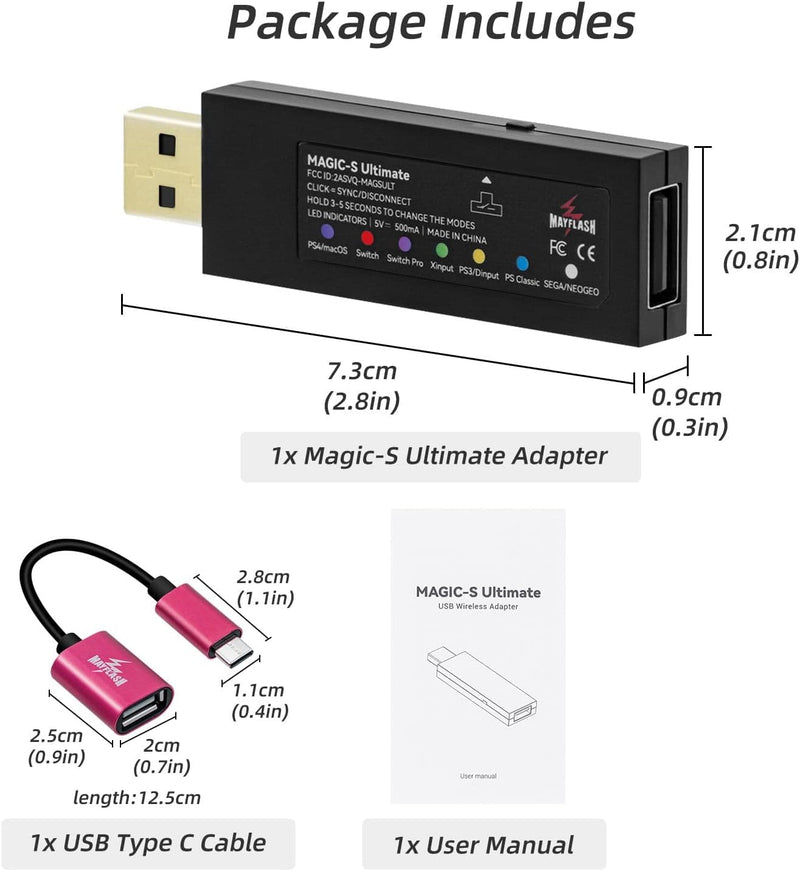 Mcbazel MayFlash Magic-S Ultimate Wireless Bluetooth USB Adapter für PS4/Switch/macOS/Windows/Raspbe