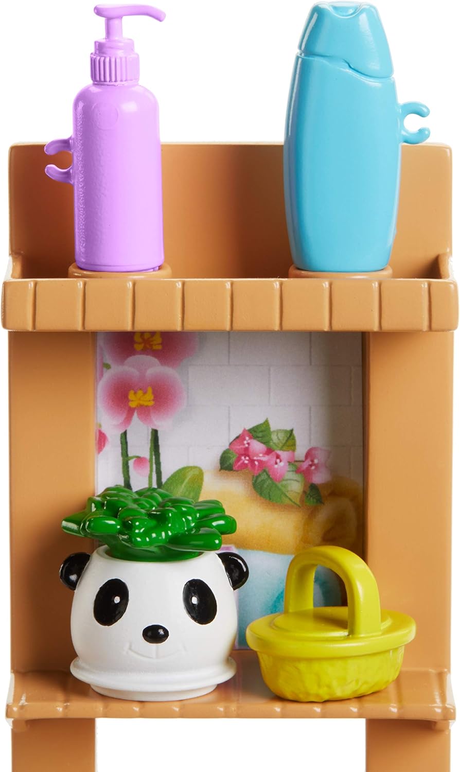 Barbie GJN33 - Wellnesstag Puppe (brünett) und Spielset, mit Badewanne, Hündchen und weiteren Zuebhö