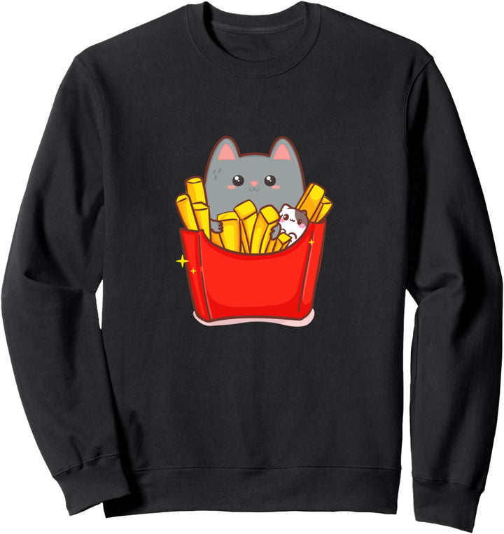Kawaii Katze Pommes Lustige Foodlover für katzenbesitzer Sweatshirt