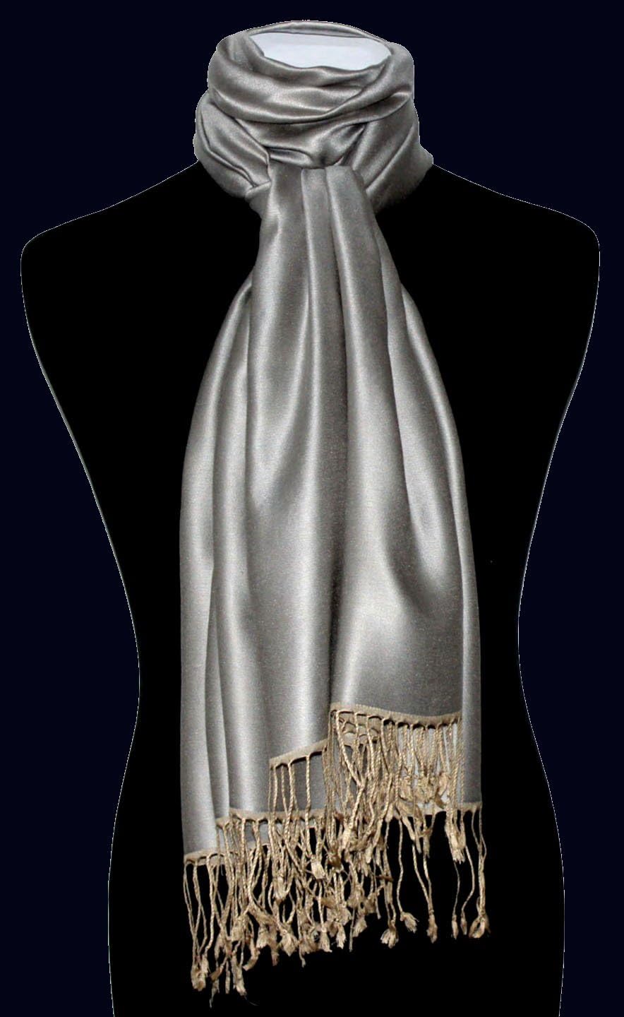 Lorenzo Cana Luxus Damen Pashmina Wendeschal 70% Seide 30% Viskose Schaltuch 70 cm x 190 cm zweifarb