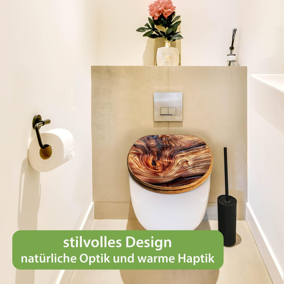 banjado Design WC Sitz Bambus Absenkautomatik 45,8x37,5cm - Toilettendeckel mit Absenkautomatik Holz