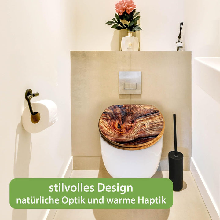 banjado Design WC Sitz Bambus Absenkautomatik 45,8x37,5cm - Toilettendeckel mit Absenkautomatik Holz