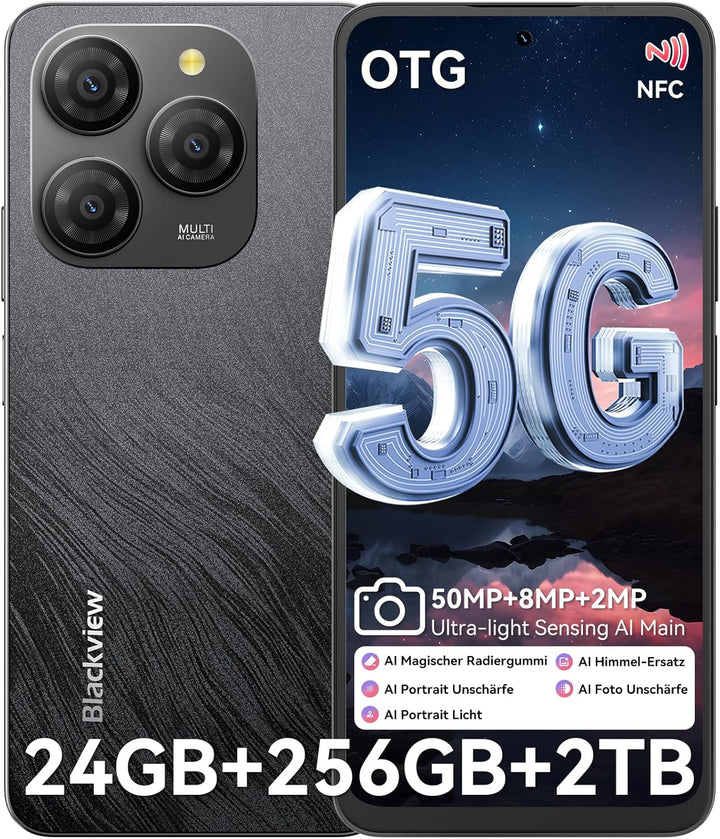Blackview Shark 9 Handy 5G 24GB+256GB /2TBTF, 2.7GHz Octa Core, Super PD 50MP AI Fotoalbum, Android