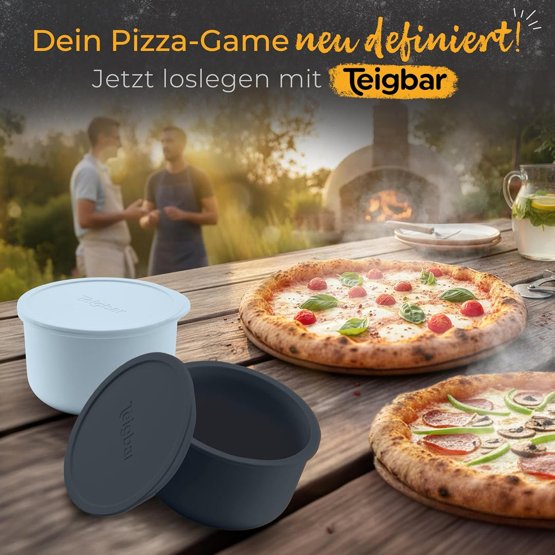 Teigbar Pizzaballenbox mit Deckel, 2er Set - innovative Teigbox aus löse-leichtem Silikon - Pizzatei