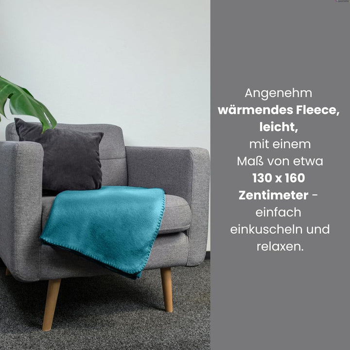 wometo 10er Vorteilspack Fleecedecke130x160 ca. 400g mit Anti-Pilling und Kettelrand türkis