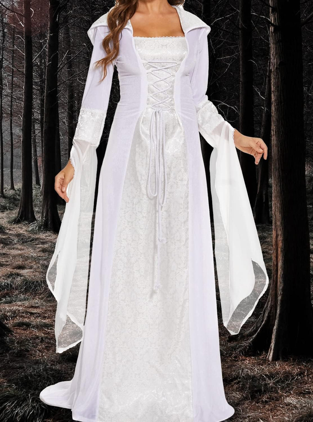 Halloween Kostüm Damen, Mittelalter Renaissance Gothic Kleid mit Kapuze Kleidung Viktorianischen Kar