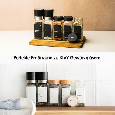 KIVY Salz und Pfeffermühle 2er Set + 8 Wasserfeste Label - Verstellbares Keramikmahlwerk - Gewürzmüh