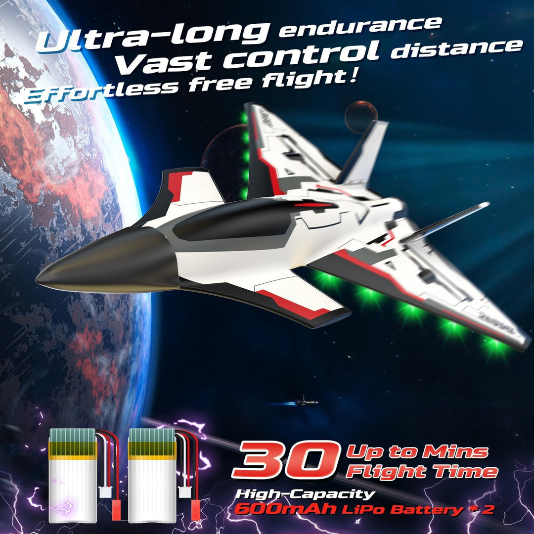 DEERC Future RC Flugzeug mit 4 Kanälen, LED-Lichtern, leicht zu fliegen, akrobatisches Flugzeug, 2,4