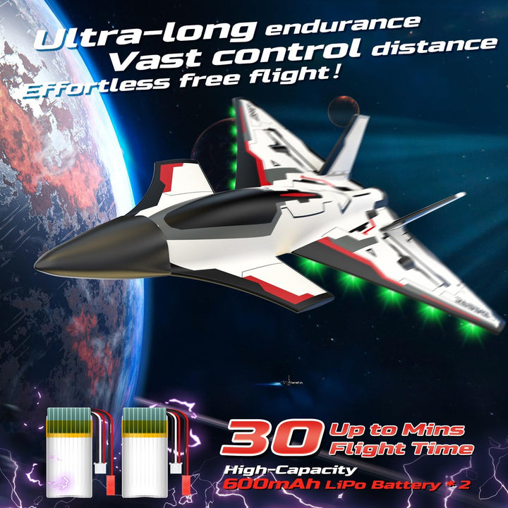 DEERC Future RC Flugzeug mit 4 Kanälen, LED-Lichtern, leicht zu fliegen, akrobatisches Flugzeug, 2,4