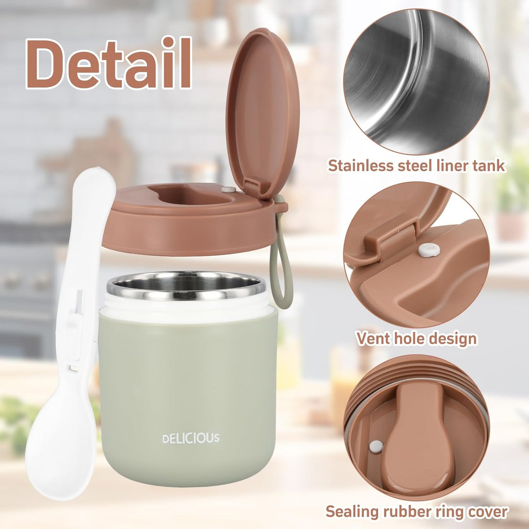Nivofu 2 Stück Thermobehälter für Essen 430ml, Edelstahl Warmhaltebebehälter mit Faltbaren Löffel, T