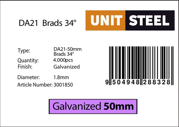 34° Stauchkopfnägel - 1,8x50mm, 4.000 stück, Nägel für Druckluft-Nagler, DA21EAB, Verzinkt, für fast