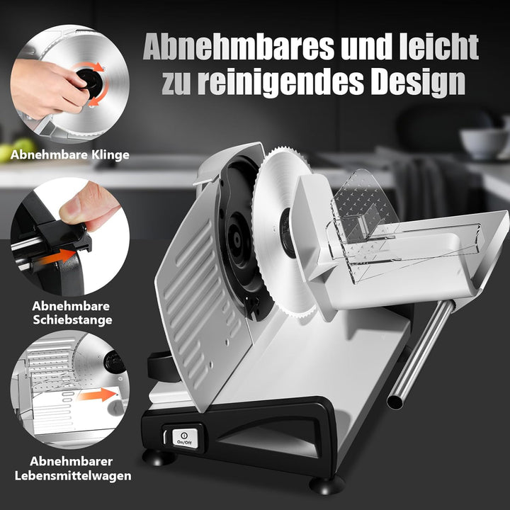 YASHE Allesschneider Mit Leisem DC-Motor 200W, Elektrischer Aufschnittschneider Mit Abnehmbaren 19CM