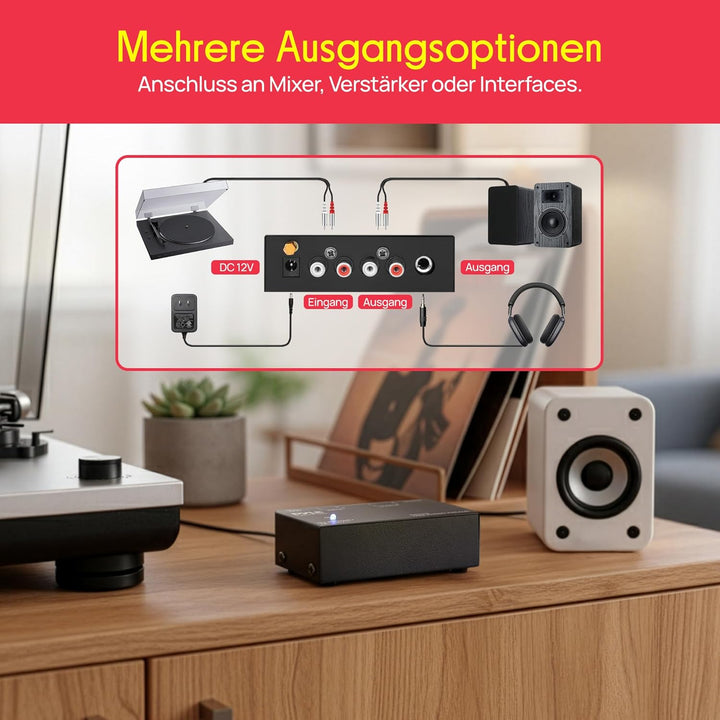 Pyle Stereo Verstärker – Phono Preamp – Phono Verstärker für Plattenspieler RCA Ein- & Ausgang als P
