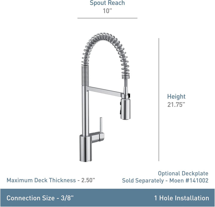 Moen 5923SRS Ausrichten Einhebel-Vorspülfeder-Küchenarmatur mit Power-Boost, Fleckenresistent, Stand