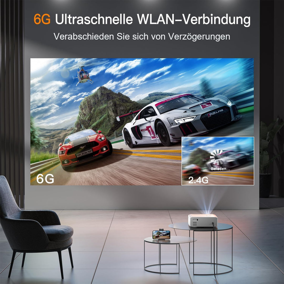 [Autofokus/Trapezkorrektu] Beamer 4K unterstützt, XuanPad Nativer 1080P 6G WiFi Bluetooth Beamer, 30