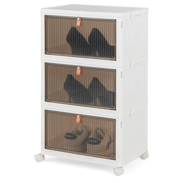 GOPLUS Aufbewahrungsbox mit Deckel, Stapelbare Ordnungsbox mit Türen, Transparent Klappbox mit Rolle