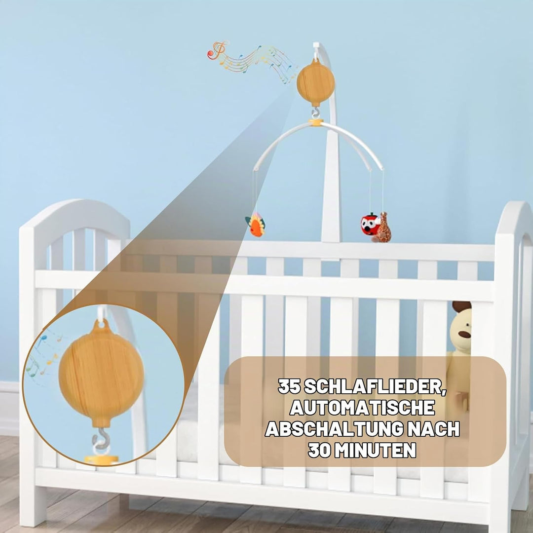 Baby Mobile Spieluhr Music Box Bettglocke,Holzoptik Kinderbett Mobile Motor Baby Spieluhr Spinner Mo