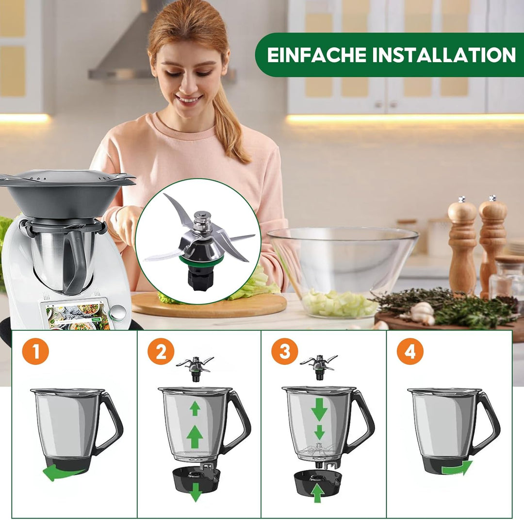 Messer für Thermomix TM5 TM6 TM7, Edelstahl Mixmesser mit Dichtring, Ersatzmesser für Vorwerk Küchen