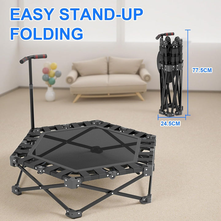 Mini Trampolin Klappbar, Fitness Trampolin Indoor mit Verstellbarem Griff, Minitrampolin für Erwachs