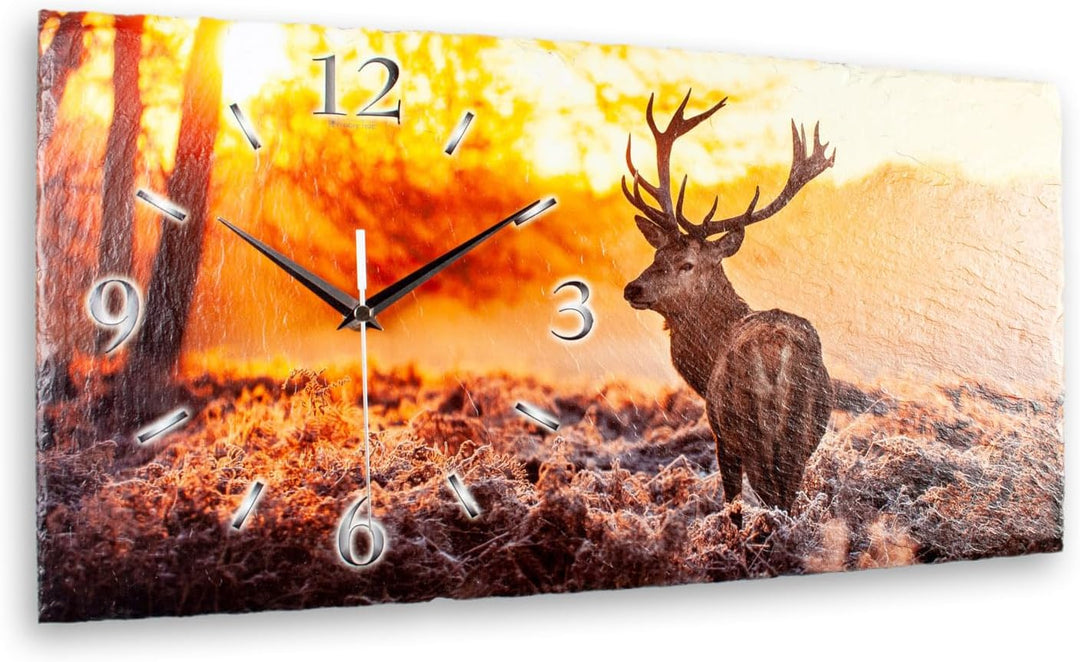 Kreative Feder Designer-WANDUHR Hirsch aus Stein mit Zeigern aus gebürstetem Aluminium - Designeruhr